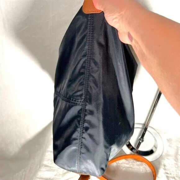 Big Buddha Black Nylon Shoulder Bag with Brown Straps & Paisley Lining - Picture 6 of 12